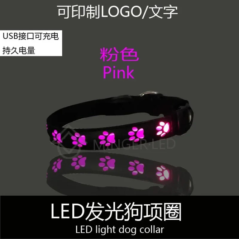 LED Dogs Luminous Collar Paw Pet Dog Walking Dog Collar Tag  Anti-car Accident Anti-lost Light Warning Safety Puppy accessories