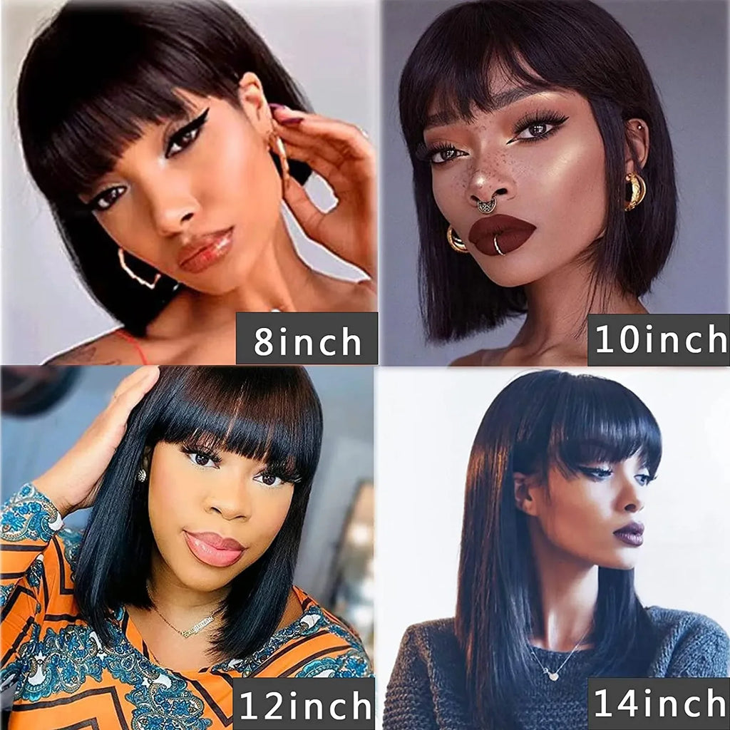 Brazilian hair Bob Wig With Bang Straight Bob Wig 100% Human Hair Wig Virgin Full Machine Made Wig For Women Cheap Bob Wigs