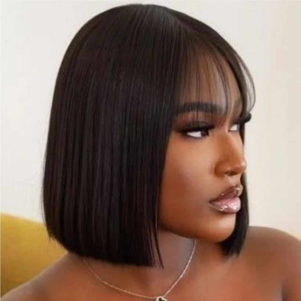 Brazilian hair Bob Wig With Bang Straight Bob Wig 100% Human Hair Wig Virgin Full Machine Made Wig For Women Cheap Bob Wigs