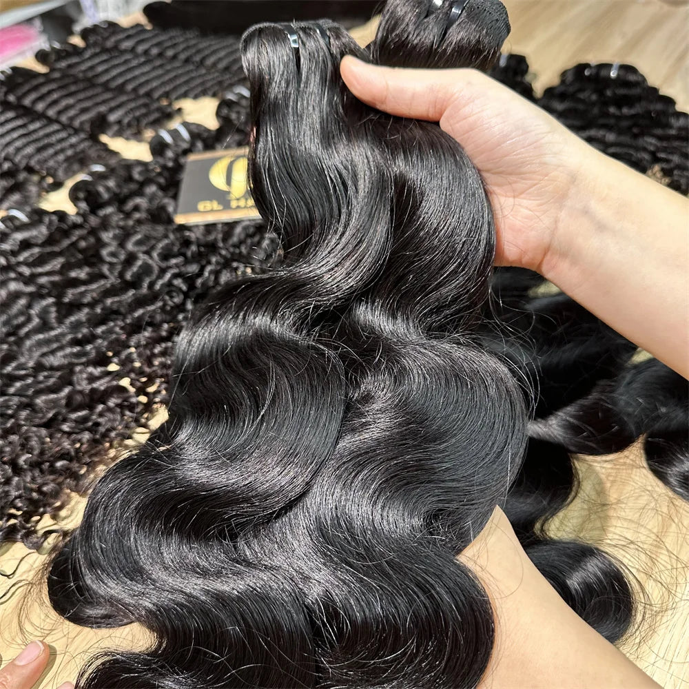 15A Super Double Drawn Body Wave Human Hair Bundles 100% Brazilian Raw Human Hair 1/3/4 Bundles for Women Millionaire Queen