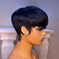 Short Straight Bob Wig Pixie Cut Wig Human Hair For Black Women With Bangs Full Machine Made Wigs Cheap Wigs Natural Black Hair