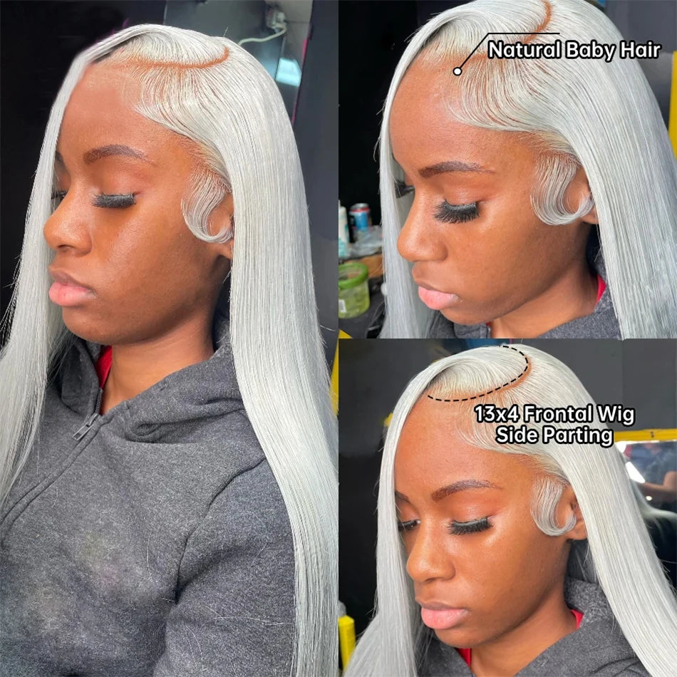 Grey 13x4 Lace Frontal Wigs for Women Human Hair Straight Silver Grey Colored Lace Front Wig Remy Brazilian Wigs 30 32 34 Inches