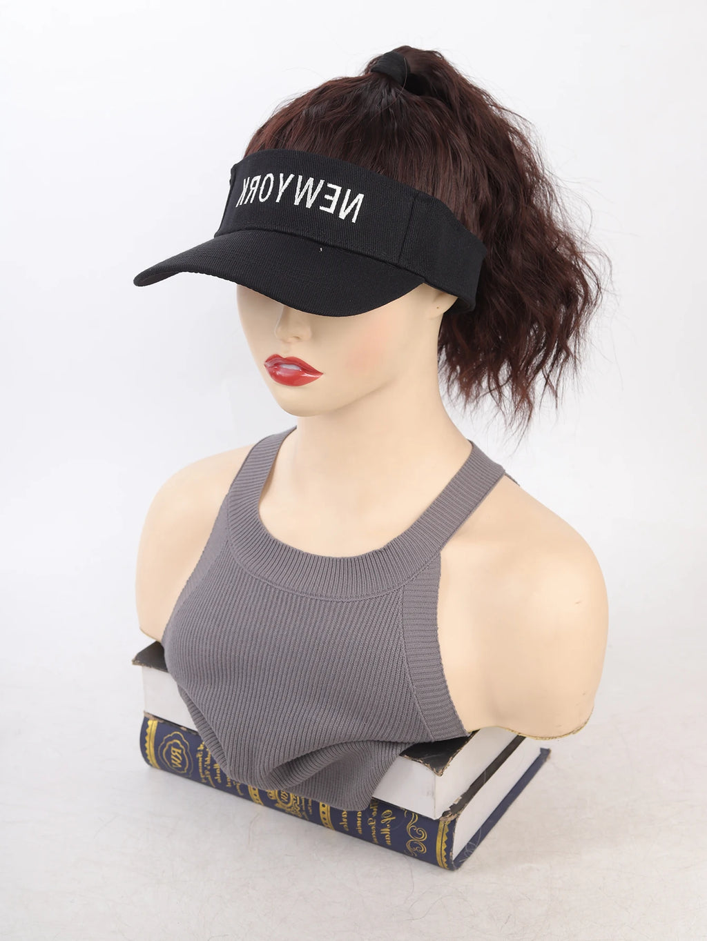 Hat Wig for Women Baseball Hat wig women's wig short curly hair wool curly wig ponytail braid wavy wig