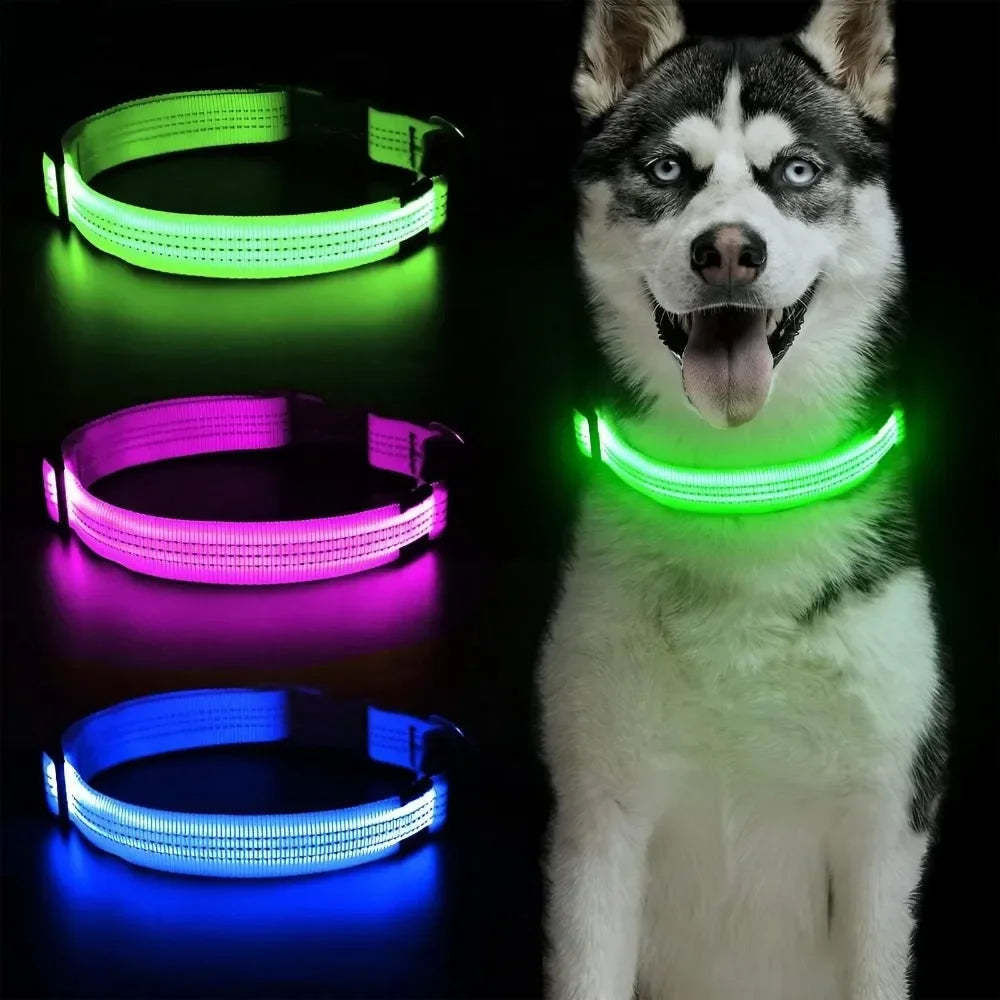 Nylon Reflective LED Dog Collar Light Up Pet Collar Dog Lights Night Walking Camping Supplies