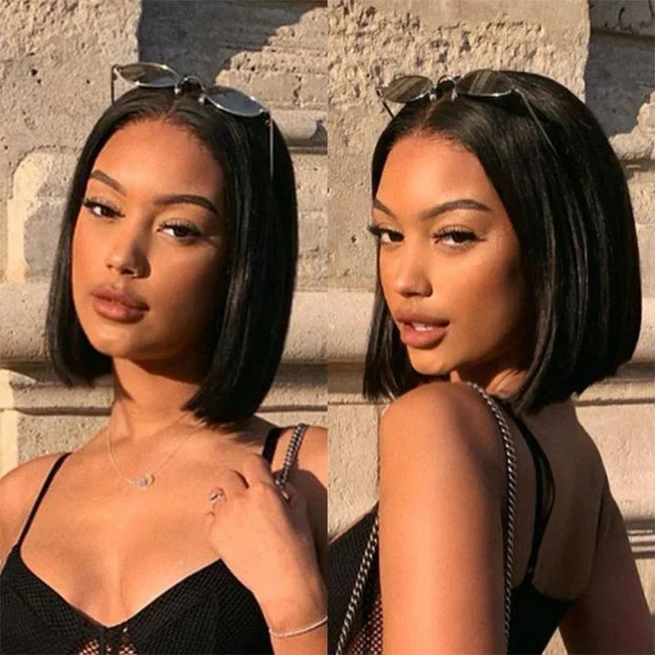 2026 New 10 Inch 4x4 Lace Front Synthetic Wig, Bone Straight Short Bob Preplucked Soft Brazilian Style Daily Wear Fashion Lace F