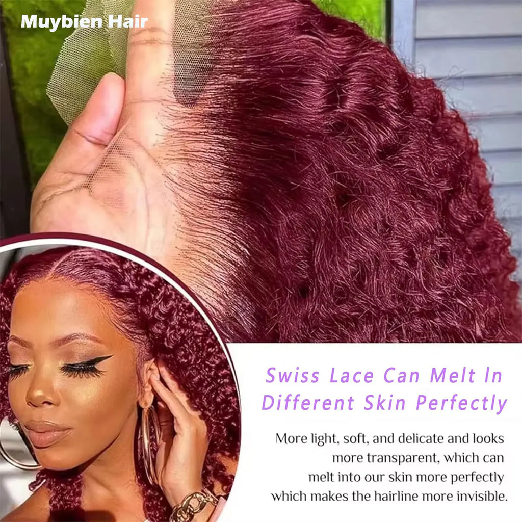 99j Burgundy Pixie Curly Bob Human Hair 5by5 Lace Closure Curly Wig 350% Density Deep Curly Wine Color Short Bob Wigs for Women