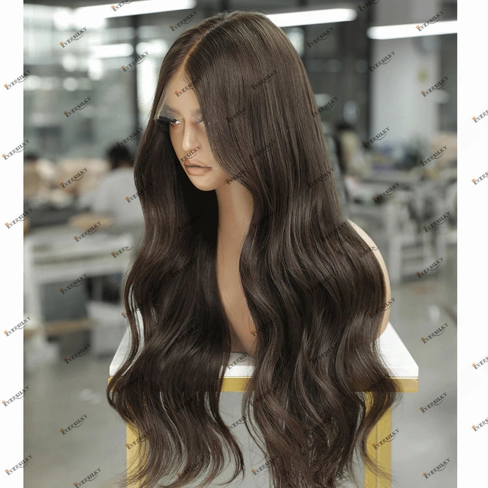 Wavy Human Hair Cool Brown Lace Front Wig Remy Brazilian 100% Human Hair 360 Lace Frontal Wigs with Elastic Band U Part Wigs