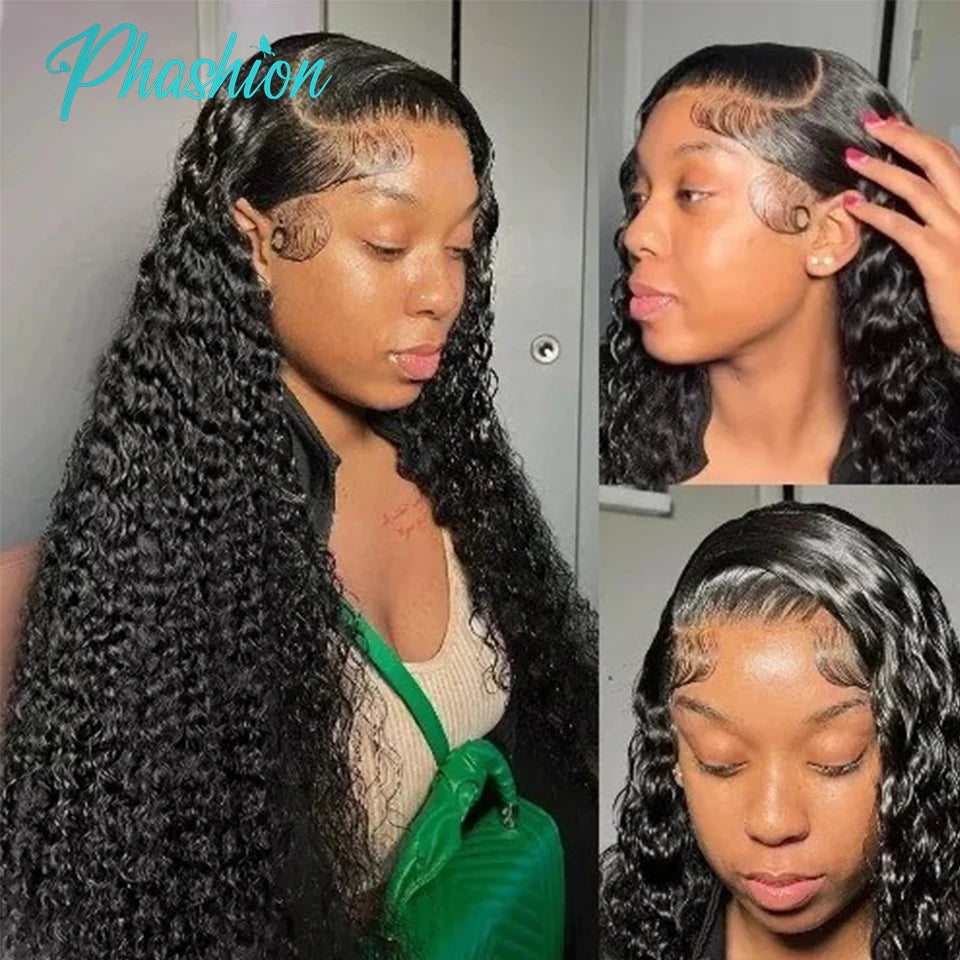 Phashion 13x4 Deep Curly Transparent Lace Front Wigs Pre Plucked For Women Full 100 Remy Human Hair Lace Frontal Wig Wear And Go