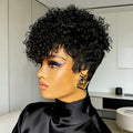 Short Human Hair Wig | Curly Human Hair Pixie Cut Wig with Bangs, full machine made, 150% Density, Afro Curly/Kinky