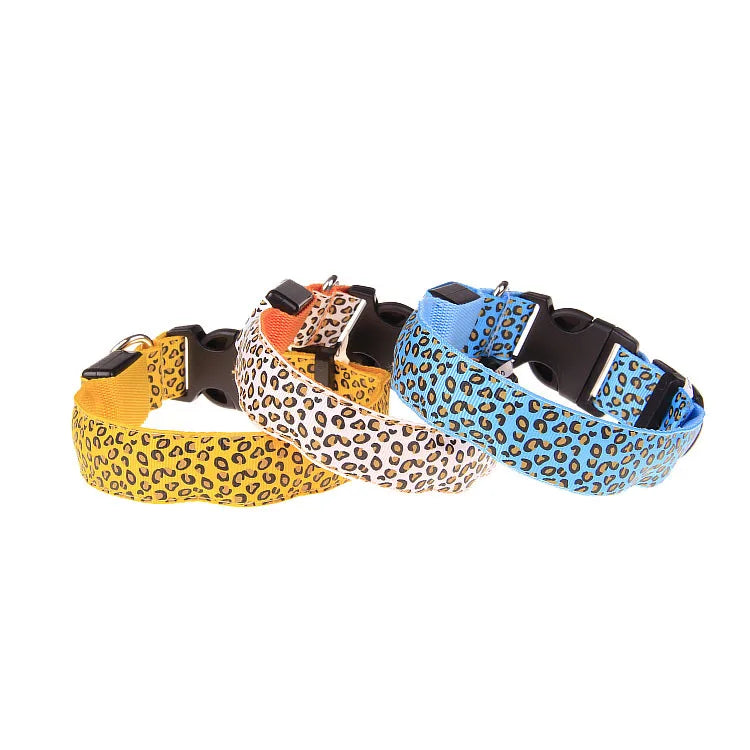 LED Dog Luminous Collar with Night Time USB Charging Anti Slip Warning Leopard Print Four Flashing Modes Collar for Dog Necklace