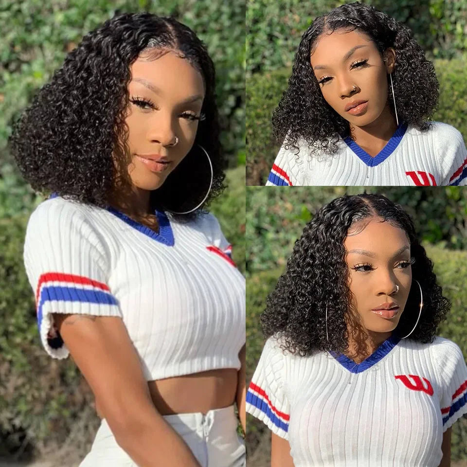 Peruvian Hair Kinky Curly 13X4 Lace Front Short Bob Wig 100% Human Hair Wig For Women 4x4 Lace Closure bob Virgin hair Curl Wig