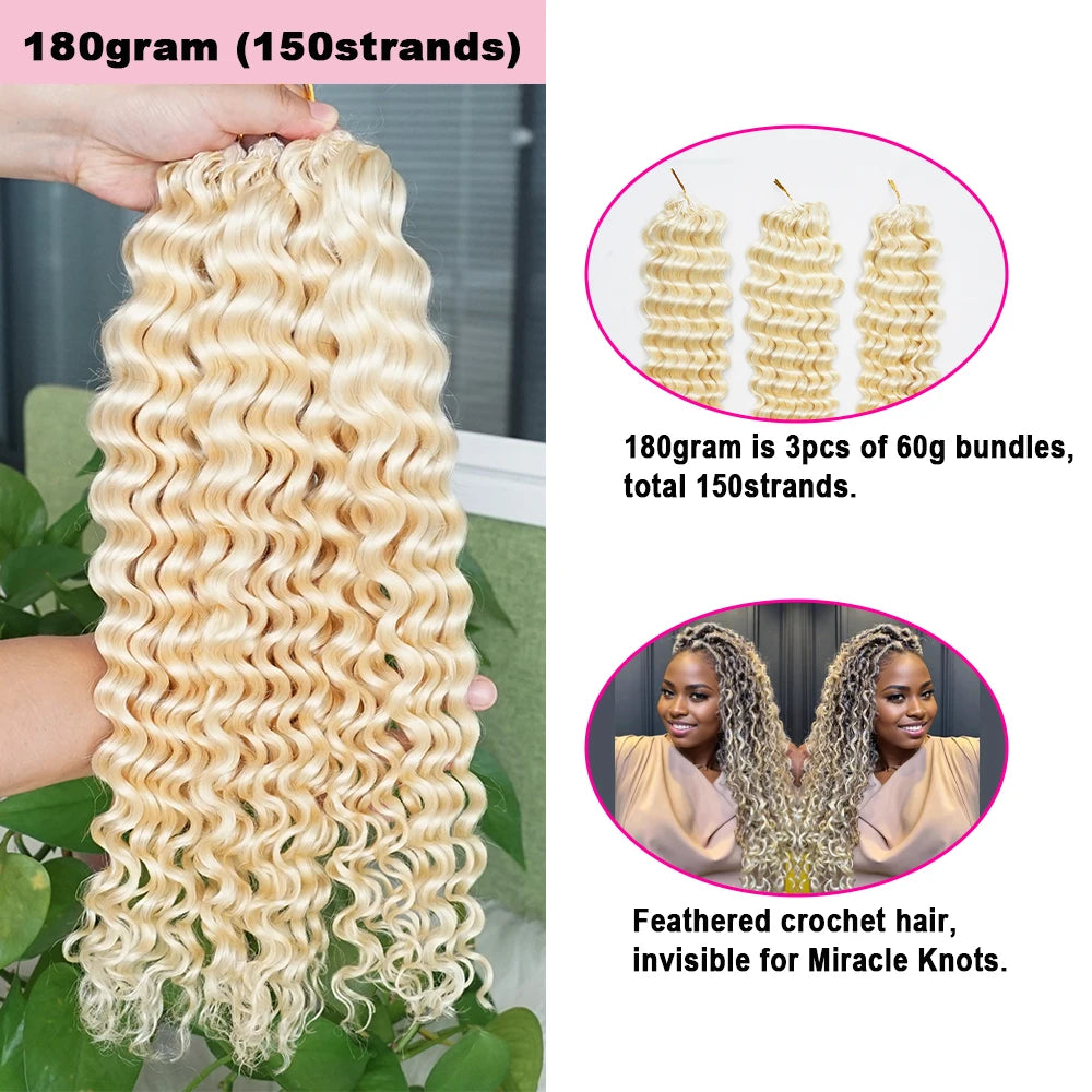 #613 Miracle Knots Crochet 100% Human Hair Deep Wave Bulk Braiding Hair for Bora Boho Braids Blonde Color Highlight Wavy Bundles