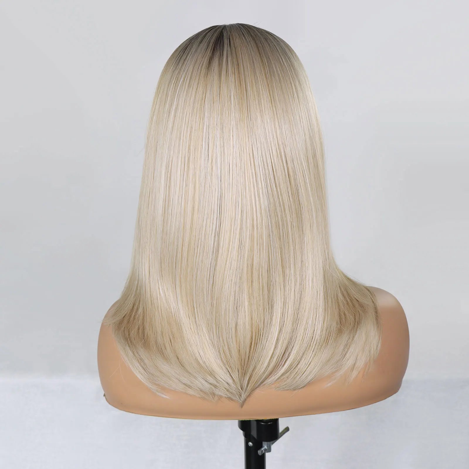 Ash Blonde Bob Lace Front Wig Dark Roots Synthetic Lace Front Wig Short Straight Colored Blonde Wig for Women Daily Use