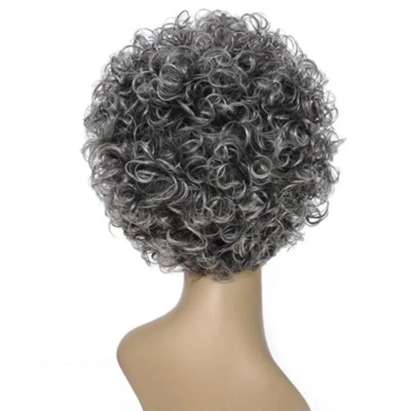 6 Inch 150% Density Full Machine Made Human Hair Wig Short Curly Light Gray Afro Wig Natural Looking For Black Women Daily Wear