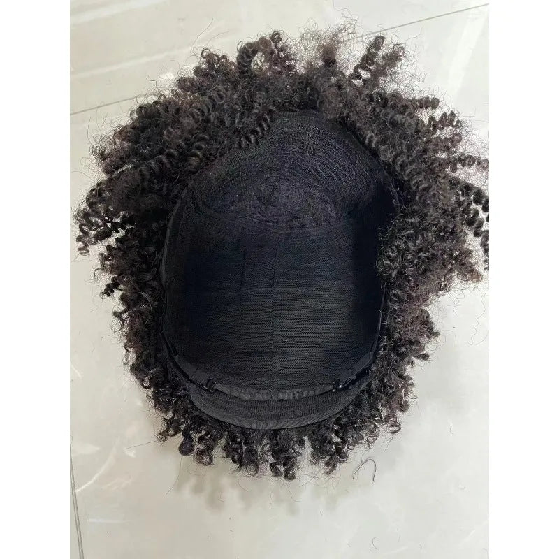 Human Hair Afro Kinky Curly Wig 8inches 180% Density 125g Natural Color Soft Silky Natural Hairline Easy Styling for Women