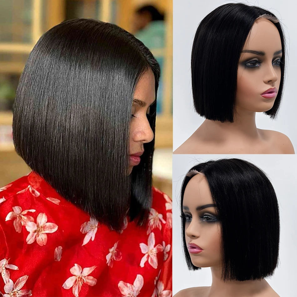 100% Remy Human Hair Bob Straight Glueless Lace Clousre Wigs Pre Plucked 300% Density Ombre Bone Straight 5x5 HD Lace Front Wigs