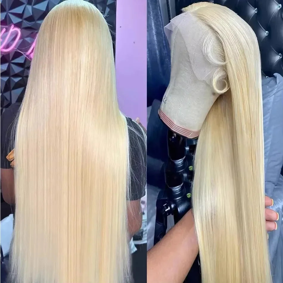 13X4 transparent Brazilian straight lace front wig 38 inches human hair blonde straight 613 Hd lace front wig 220 density