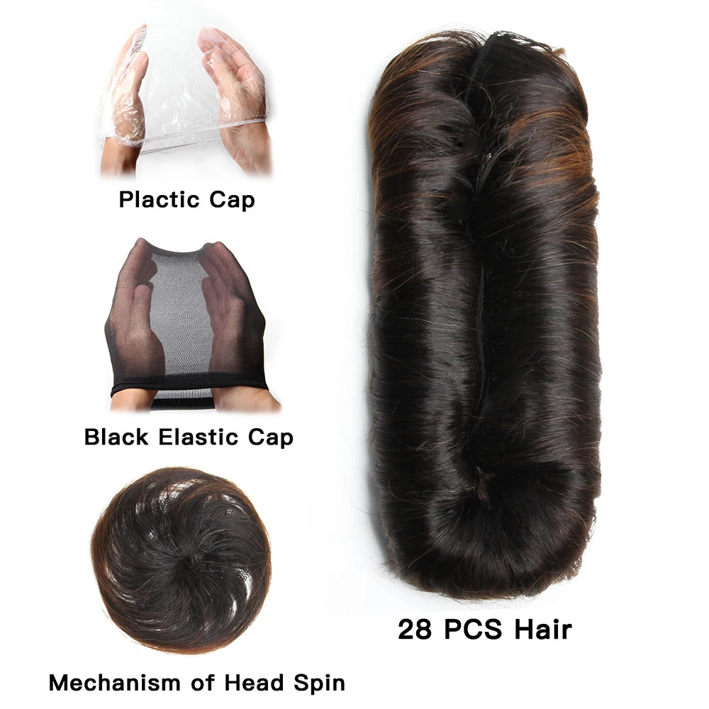 28pcs/Lot Human Hair Extensions Indian Raw Human Hair Bundles with Closures 1B 99J 30 4 Colored Bundles for Women