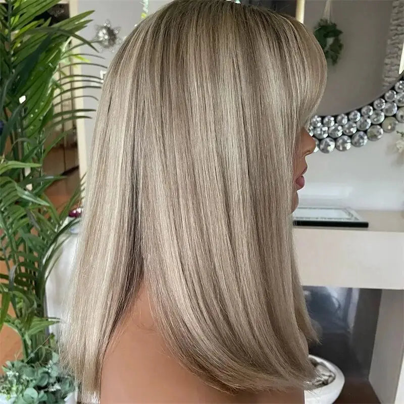 Short Bob Human Hair Wigs Ombre Blonde 13x6 Virgin Hair Wig With Bangs