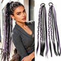 Long Braided Ponytail Extension Synthetic Hair Extensions Red Black Colored Box Braids with Rubber Band Hairpiece for Women