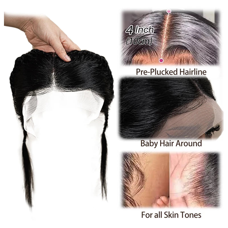 10inches 13x4inch Lace Front plait wig black Gele frontal Wig 100% Human Hair with Baby Hair Wig for Women