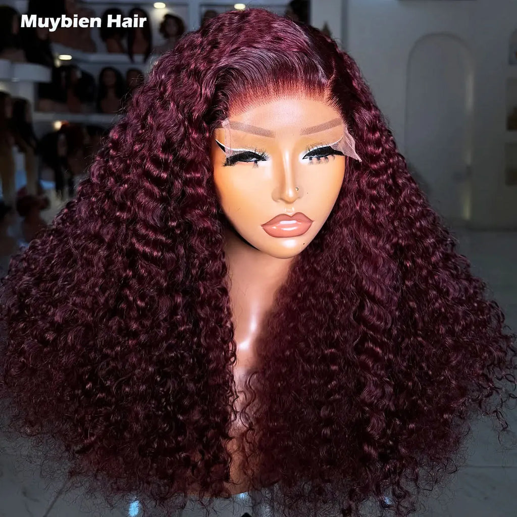 99j Burgundy Pixie Curly Bob Human Hair 5by5 Lace Closure Curly Wig 350% Density Deep Curly Wine Color Short Bob Wigs for Women