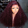 99j Burgundy Pixie Curly Bob Human Hair 5by5 Lace Closure Curly Wig 350% Density Deep Curly Wine Color Short Bob Wigs for Women