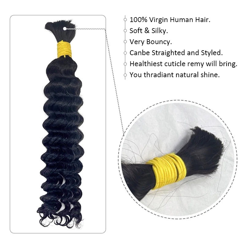 Human Braiding Hair for Boho Braids Deep Wave Bulk Human Boho Hair for Braiding No Weft 100% Real Curly Human Hair Extensions