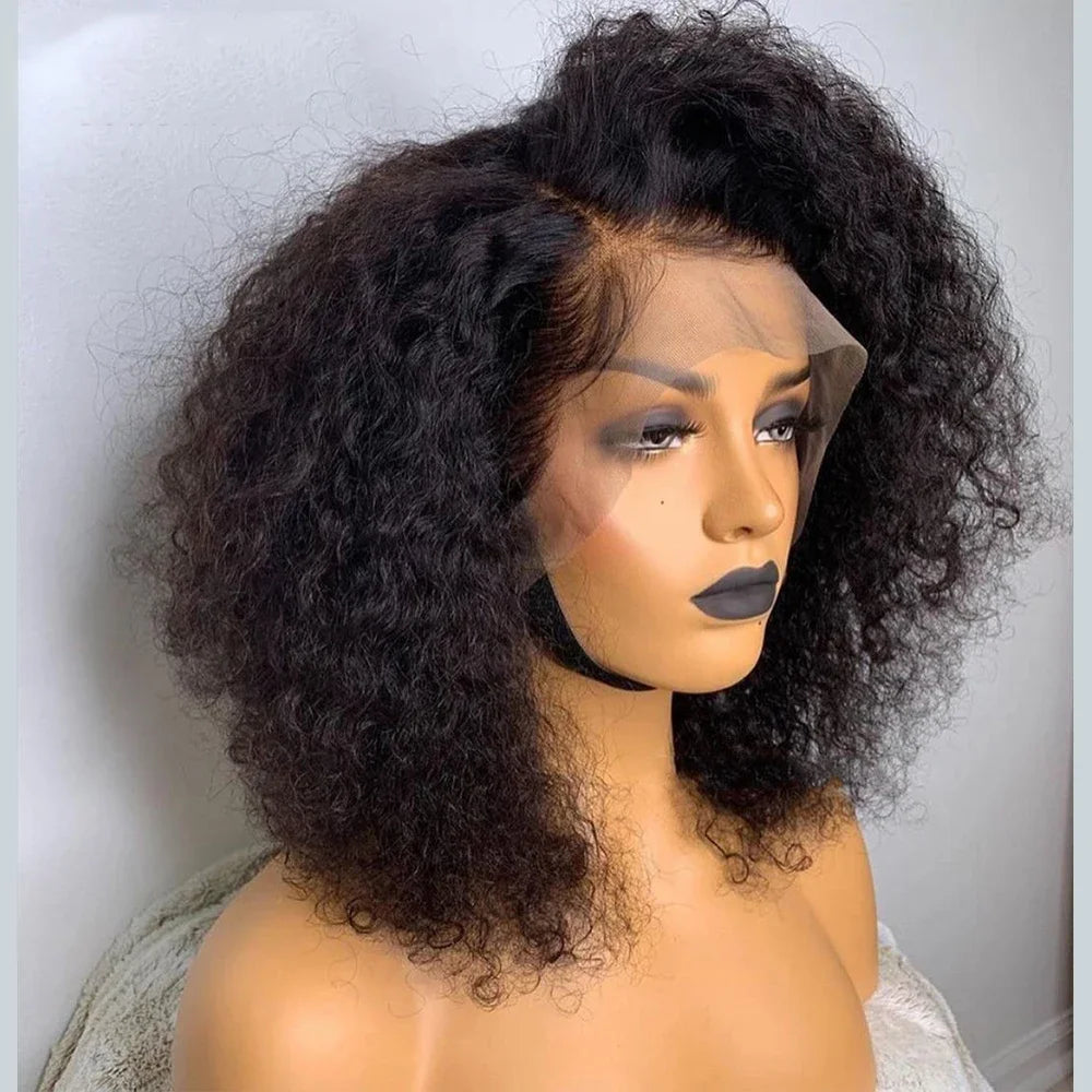Short Bob 180Density Soft Kinky Curly Natural Black 13x4Lace Front Wig For Women BabyHair Glueless Preplucked Heat Resistant