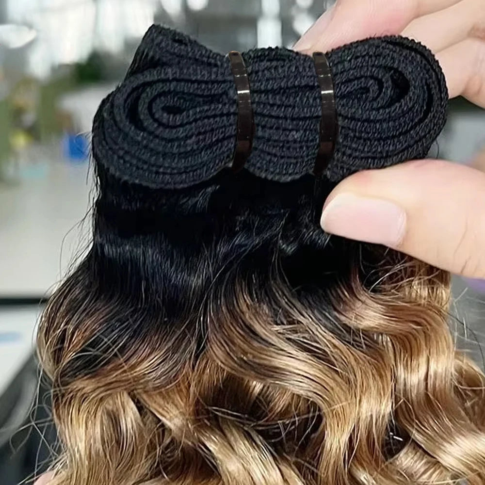 16A 100% Human Hair T1B/27 Honey Blonde Human Hair Bundles Deep Wave Hair Weft Ombre Color #27 Brazilian Hair Extensions 1/3 Pcs