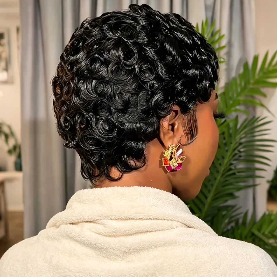 13x4 Lace Front Curly Human Hair Wig 6 Inch 180% Density Short Bob Hair Wigs For Women