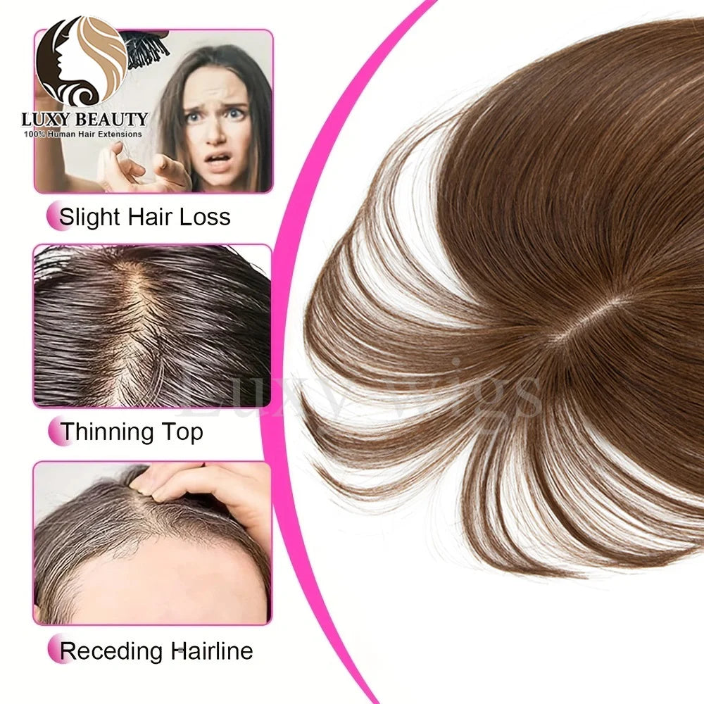 Human Hair Topper With Bangs Women 5x9cm Natural Black Brown Highlights Blonde Skin Scalp Clip in Topper Hair Pieces Human Hair