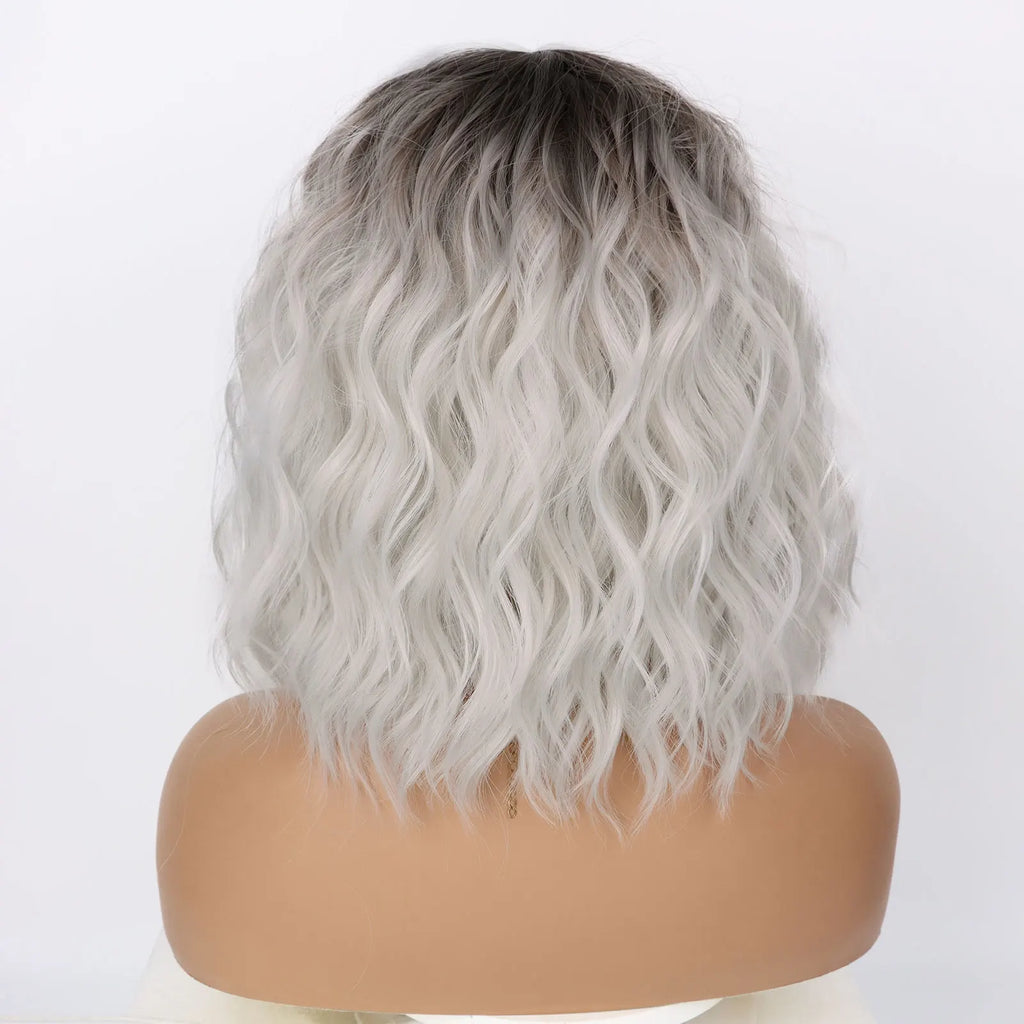 Synthetic Hair Wigs Short Curly Wavy Bob with Bangs Machine Made Daily Cosplay Party Halloween Party for Black Women Girls Use