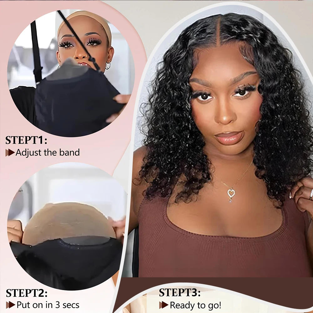 Vrbest Deep Wave Wear And Go Glueless Bob Wig For Women Ready To Go Human Hair Wigs 4x4 Lace Closure Wig 100% Human Hair