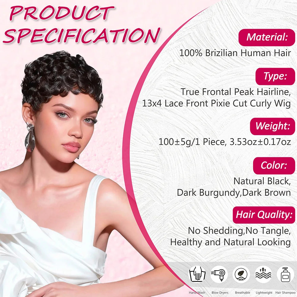 Curly Lace Frontal Wig 13x4 HD Lace Wig Human Hair Short Curly Human Hair Wigs 180% Density For Women