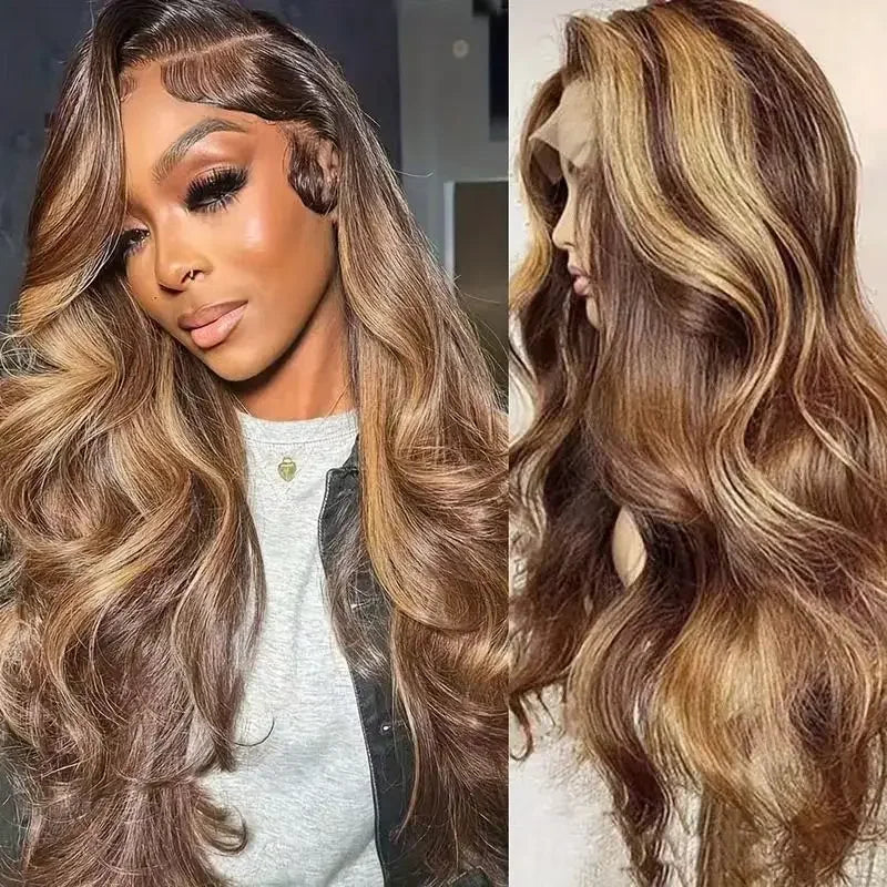 2026 New Highlight human hair wig, piano color, lace front wig, Brazilian wig, women's  blonde hair, lace wig, honey body wave