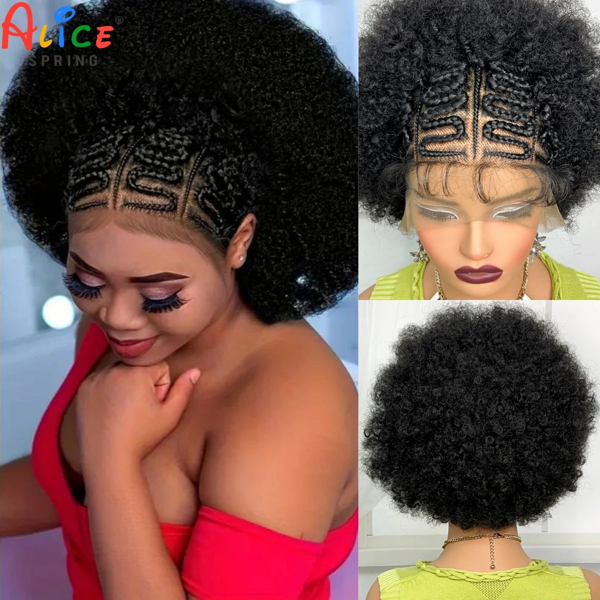 13x6 Lace Front Braids Wig with Baby Hair Synthetic Afro Curly Cornrow Braided Short Wigs for Black Women Natural Lace Bob Wigs