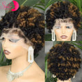 Short 4C Hairline Dark Ombre Afro Kinky Curly Bob Wig Human Hair Wigs 13x4 Lace Front 4C Edges Natural Hairline Wigs for Women