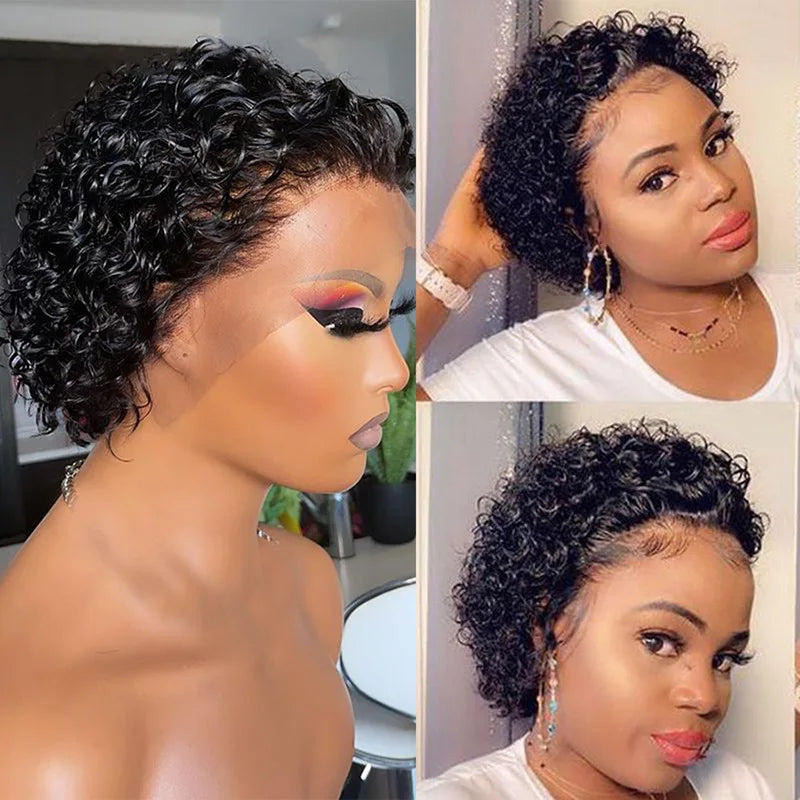 Short Curly Lace Front Human Hair Wig for Women Short Curly Pixie Wig Human Hair 13x1 Curly Human Hair Wigs for Black Women