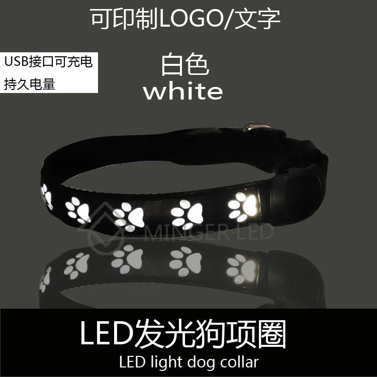 LED Dogs Luminous Collar Paw Pet Dog Walking Dog Collar Tag  Anti-car Accident Anti-lost Light Warning Safety Puppy accessories