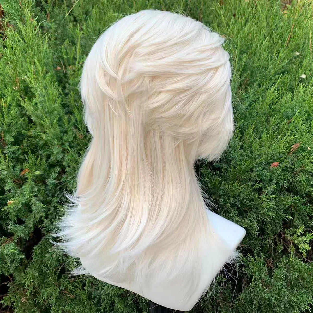 White Blonde Lace Front Wigs for Women 13×4 Glueless Wolf Tail Synthetic Hair Wig Heat Resistant Cosplay Wig for Men