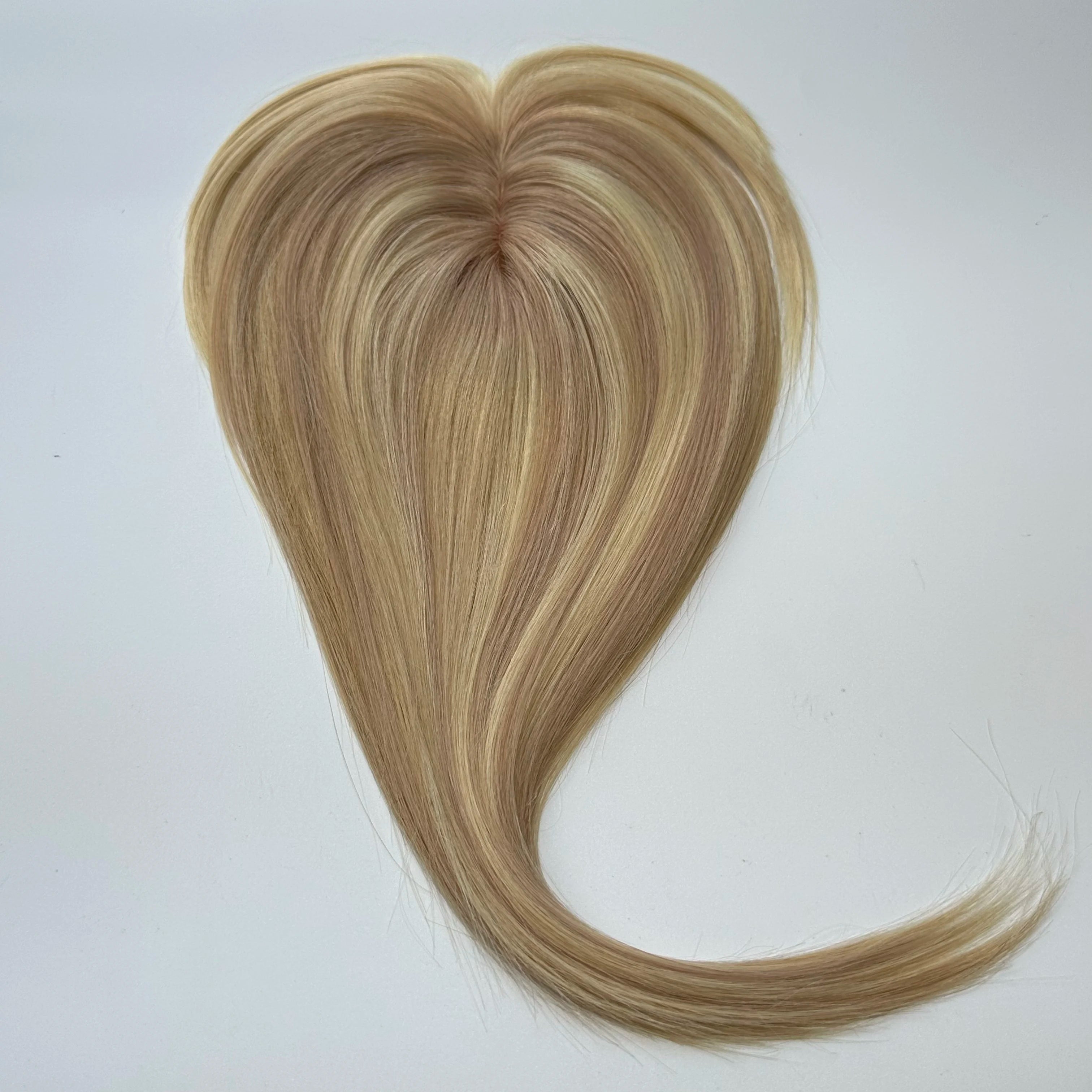 Human Hair Topper For Women Toppers With Bangs Clips In Hairpieces 100% Human Hair Wigs Natural Straight Hair Blonde Silk Base