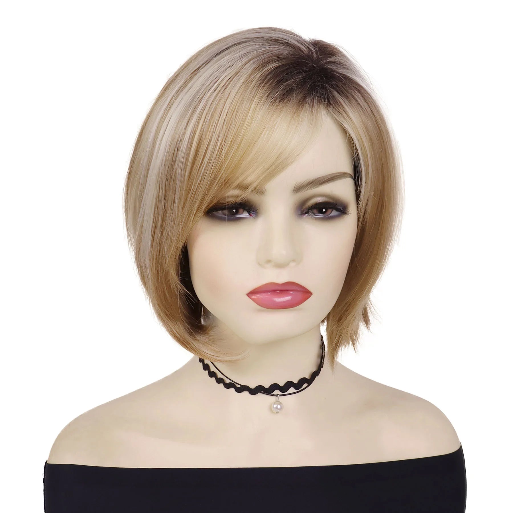 Bob Wigs for Women Synthetic Hair Heat Resistant Fiber Mixed Blonde Short Straight Hair Wig with Bangs Natural Hairstyle Costume