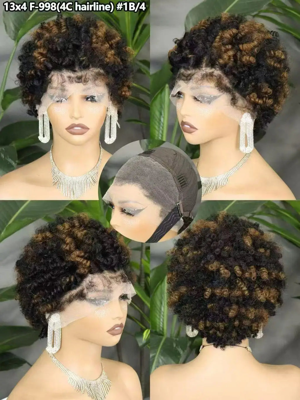 Short 4C Hairline Dark Ombre Afro Kinky Curly Bob Wig Human Hair Wigs 13x4 Lace Front 4C Edges Natural Hairline Wigs for Women