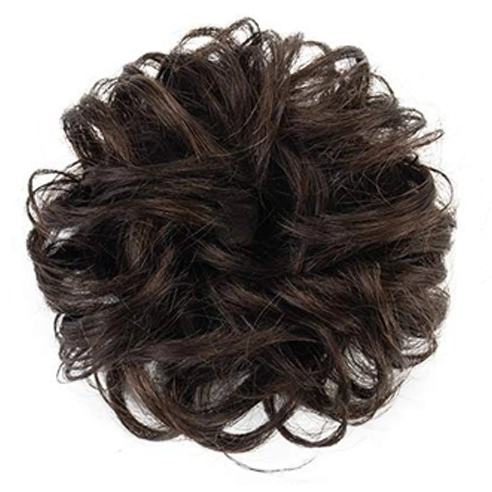 100% Human Hair Bun Ponytail Extensions Human Hair Bun Hairpieces Natural Black Wavy Tousled Updo Chignon Hairpieces for Women