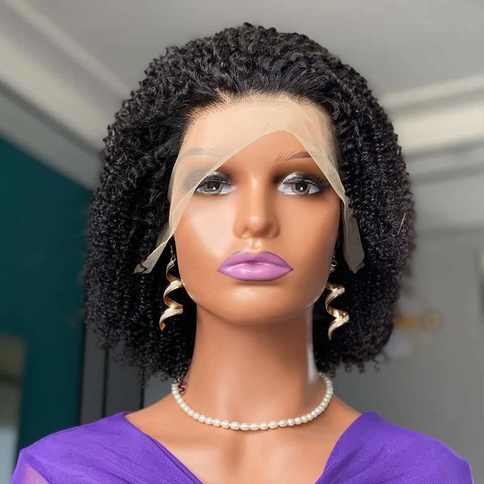 13x4 Lace Front Wig Human Hair Afro Kinky Curly Short Bob Wigs Brazilian Hair Lace Frontal Human Hair Wigs 180% Density 12inch