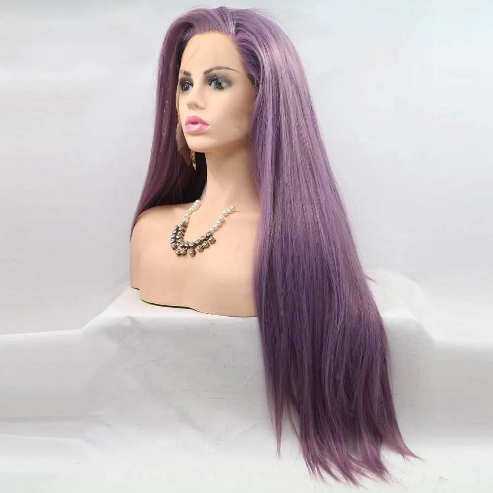 Mixed Purple Synthetic Lace Front Wig For Women Long Straight Purple Wig Side Part Lavender Purple Lace Front Wig Heat Resistant
