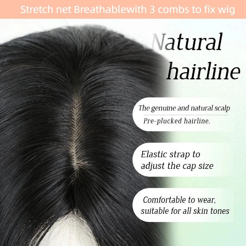 Natural Black Long Curly Synthetic Wigs for Women with Bangs Heat Resistant Hair for Daily Party Cosplay Halloween Styling