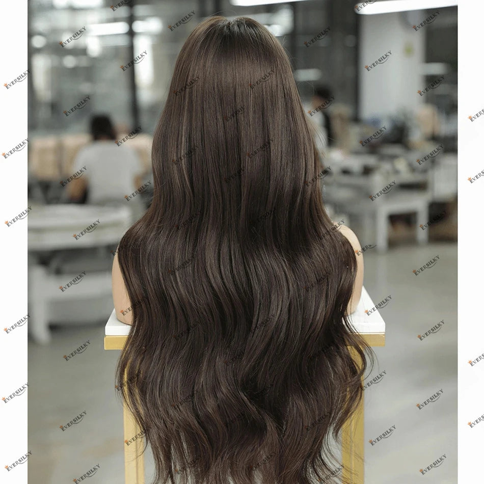 Wavy Human Hair Cool Brown Lace Front Wig Remy Brazilian 100% Human Hair 360 Lace Frontal Wigs with Elastic Band U Part Wigs