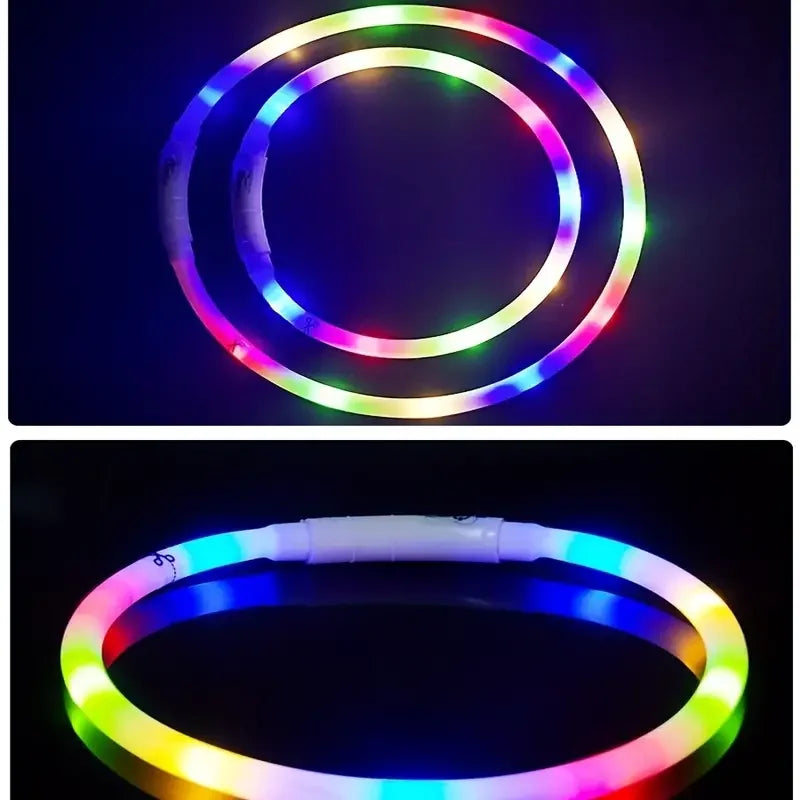 4 Modes Dog Luminou Charge Collar Led Usb Cat Silicone Colorful Collars Cuttable Night Glow Pet Loss Prevention Dogs Accessories